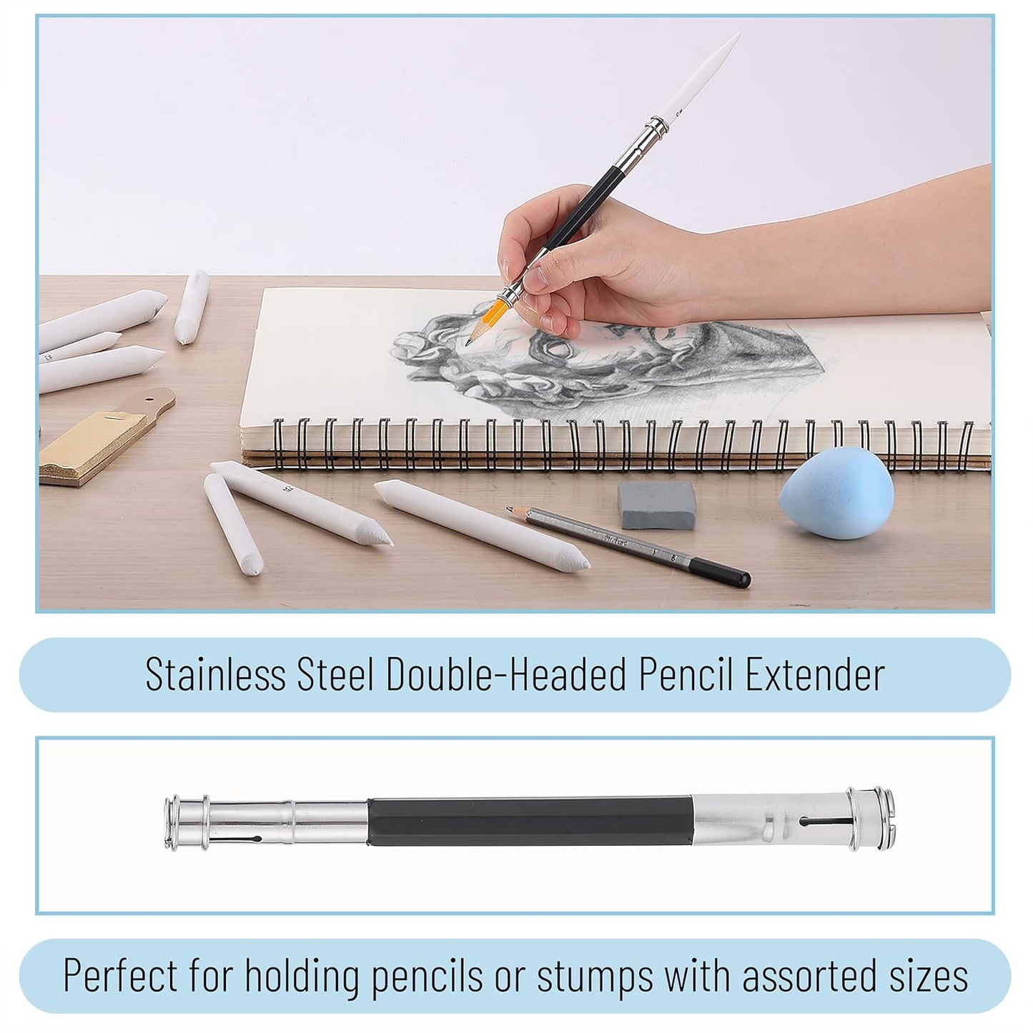 Mr. Pen- Blending Stump, 33 pcs, Blending Stumps for Drawing, Shading Pencils for Sketching, Blending Pencil, Tortillions, Sandpaper Sharpeners, Pencil Extension Tool, Kneaded Eraser, Rub Sponge