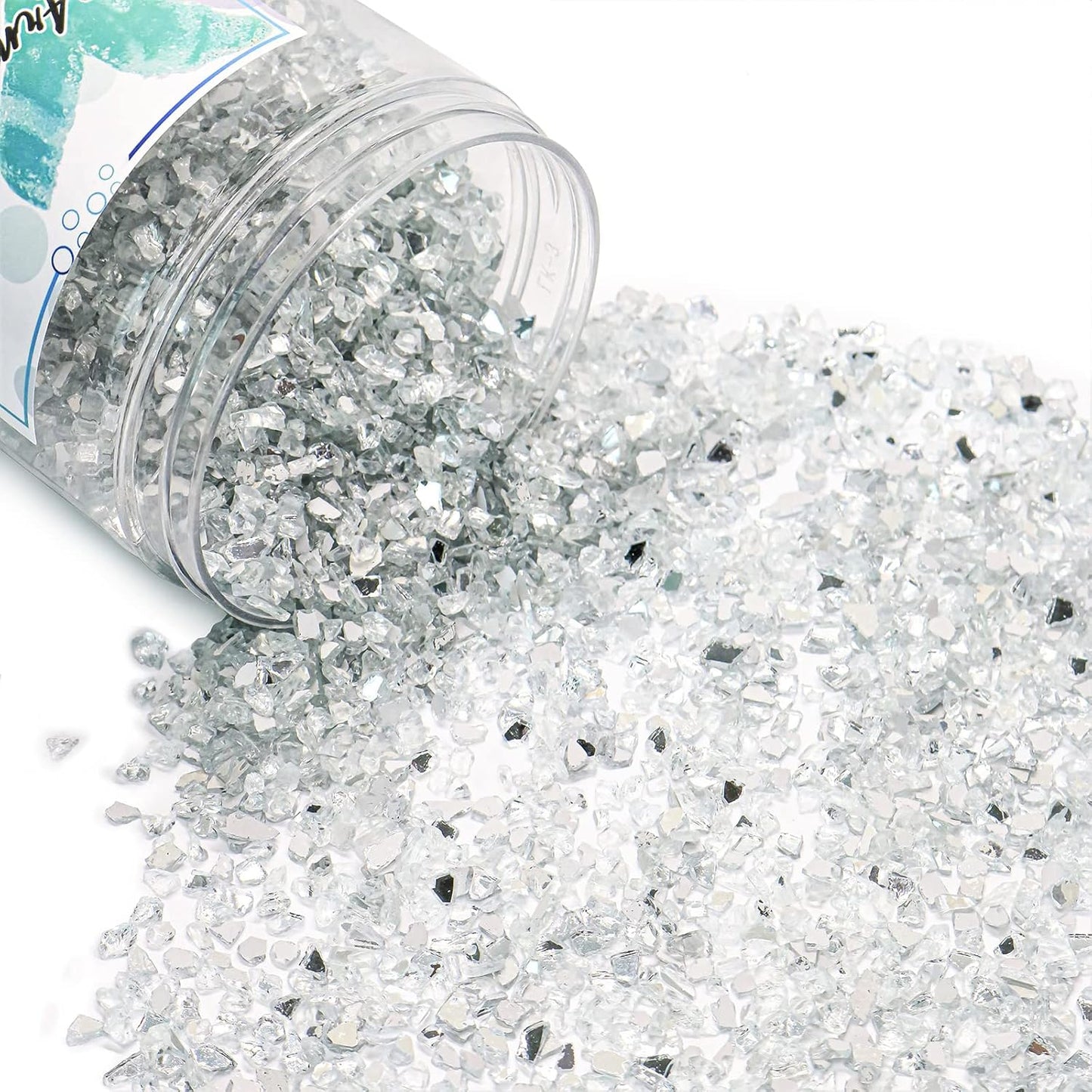 Crushed Glass for Resin Art - 3-6mm White-Backing Mirror, 1.5lb | Broken Glass Pieces for Crafts, Vase Filler & Fire Pit Media | Decorative Stones