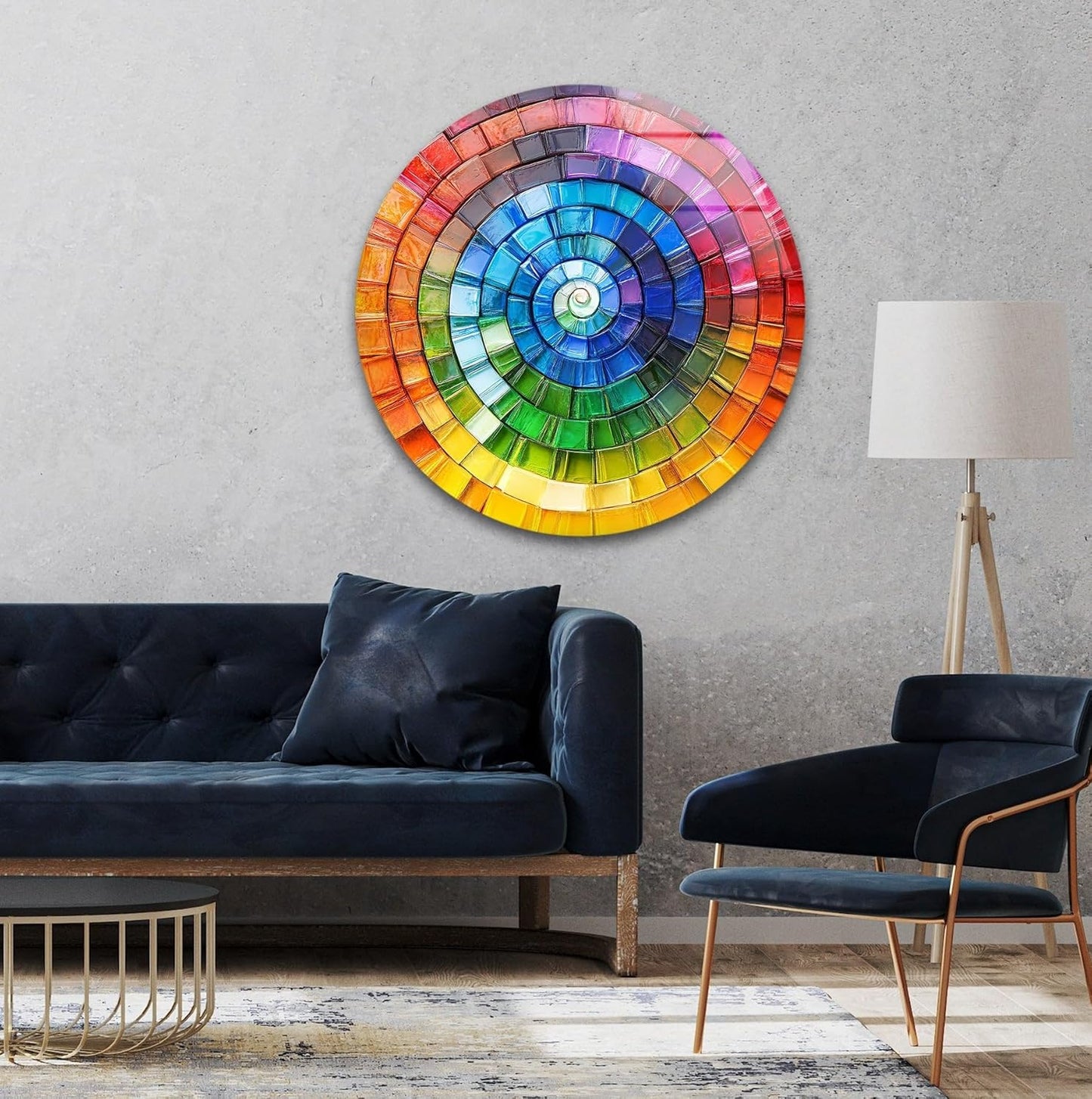 My Photostation.com 24''(60cm) Diameter Radiant Spiral Spectrum Round Glass Wall Art Tempered Glass Printing Wall Decor Large Wall Art Wall Hangings