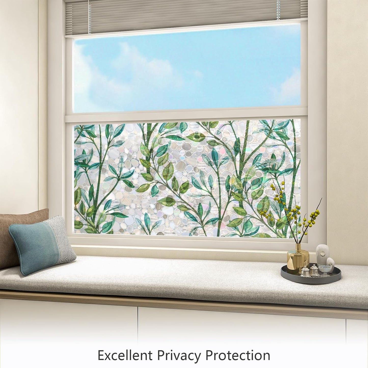 LEMON CLOUD Window Privacy Film, Stained Glass Window Film, Decorative Rainbow Window Clings, Static Cling Non Adhesive Door Stickers, Anti-UV Sun Blocker Heat Control for Home 23.6 x 157.4 inches