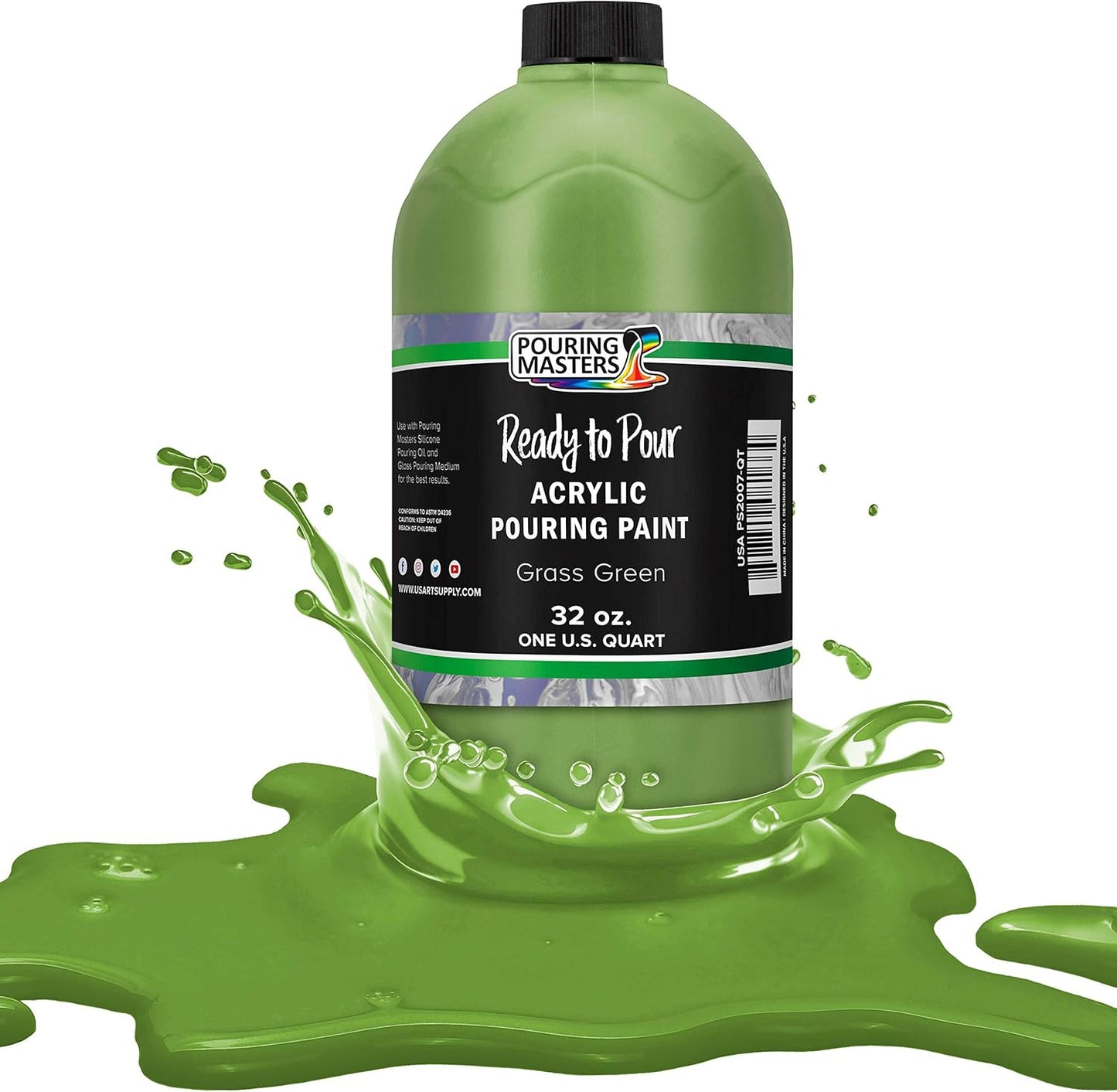 POURING MASTERS Grass Green Acrylic Ready to Pour Pouring Paint - Premium 32-Ounce Pre-Mixed Water-Based - for Canvas, Wood, Paper, Crafts, Tile, Rocks and More