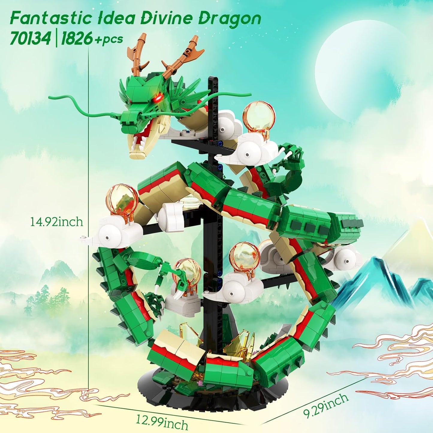 JMBricklayer Dragon Building Set for Adults 70134, Lighting Dinosaur Collectible Model to Build,Ideal Divine Dragon Building Blocks Model with Display Stand, Christmas Birthday Gifts for Boys Adults