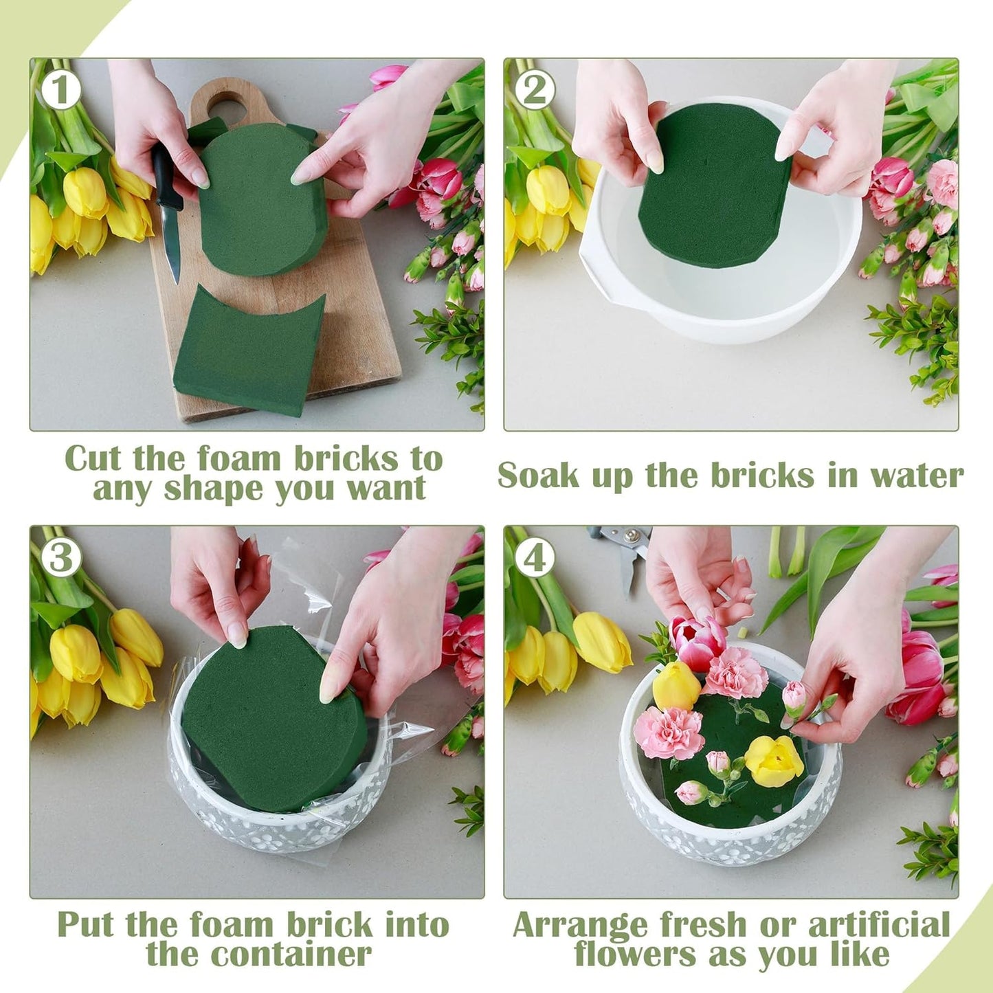 48 Packs Floral Foam Blocks Wet & Dry Floral Foam Bricks 5.5x3.1x1.8 Inch Flower Arranging Kit for Fresh and Artificial Flowers Florist Foam Blocks for Wedding Home Decor