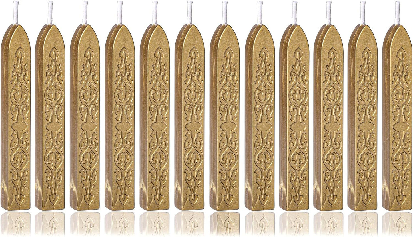 Yoption 12Pcs Sealing Wax Sticks with Wicks, Antique Gold Totem Fire Manuscript Seal Wax Sticks for Wax Seal Stamp (Antique Gold)