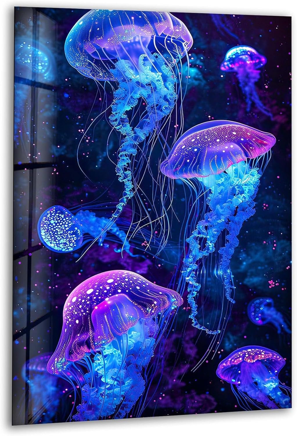 My Photostation.com Round 31,5'' Glowing Jellyfish Glass Wall Art Tempered Glass Printing Wall Decor Large Wall Art Wall Hangings