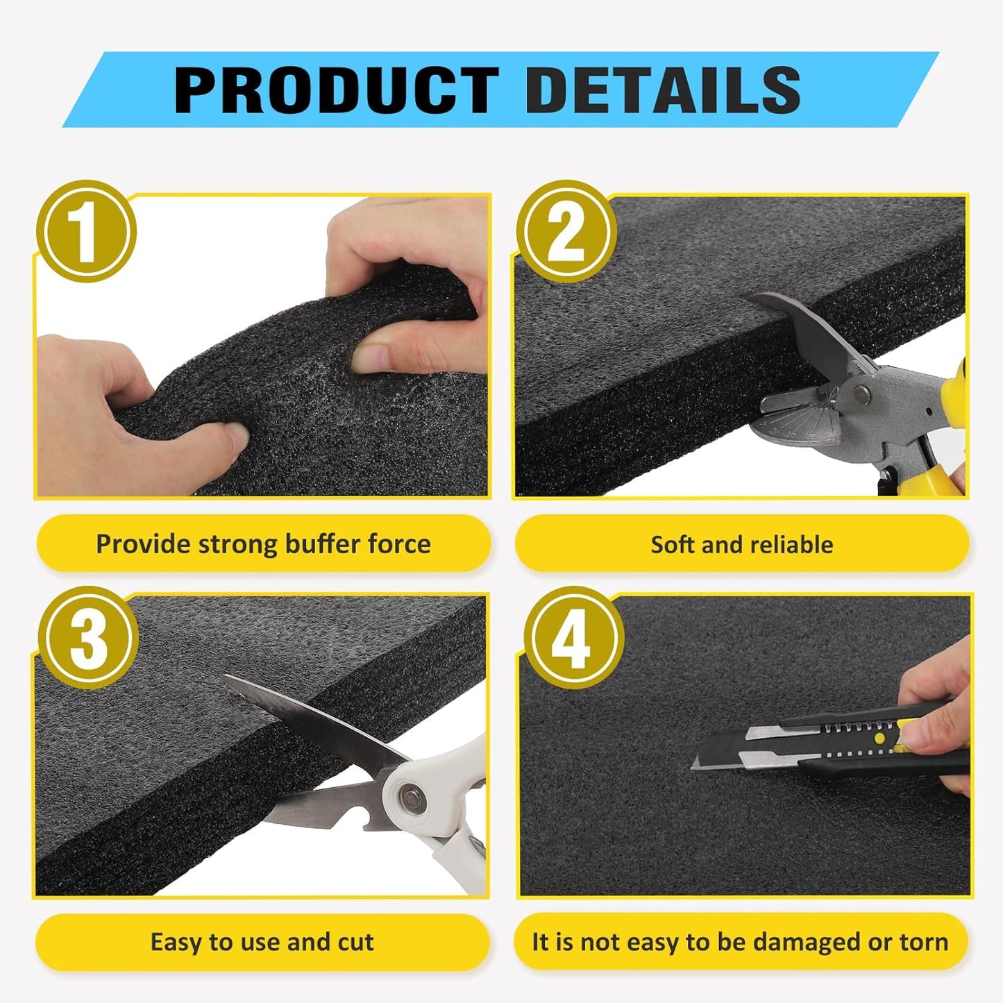 Black Customizable Polyethylene Foam Sheets, 2PACK 12 x 16 x 1INCH Thick Padding for Cases, Tool Foam for Packaging and Crafts