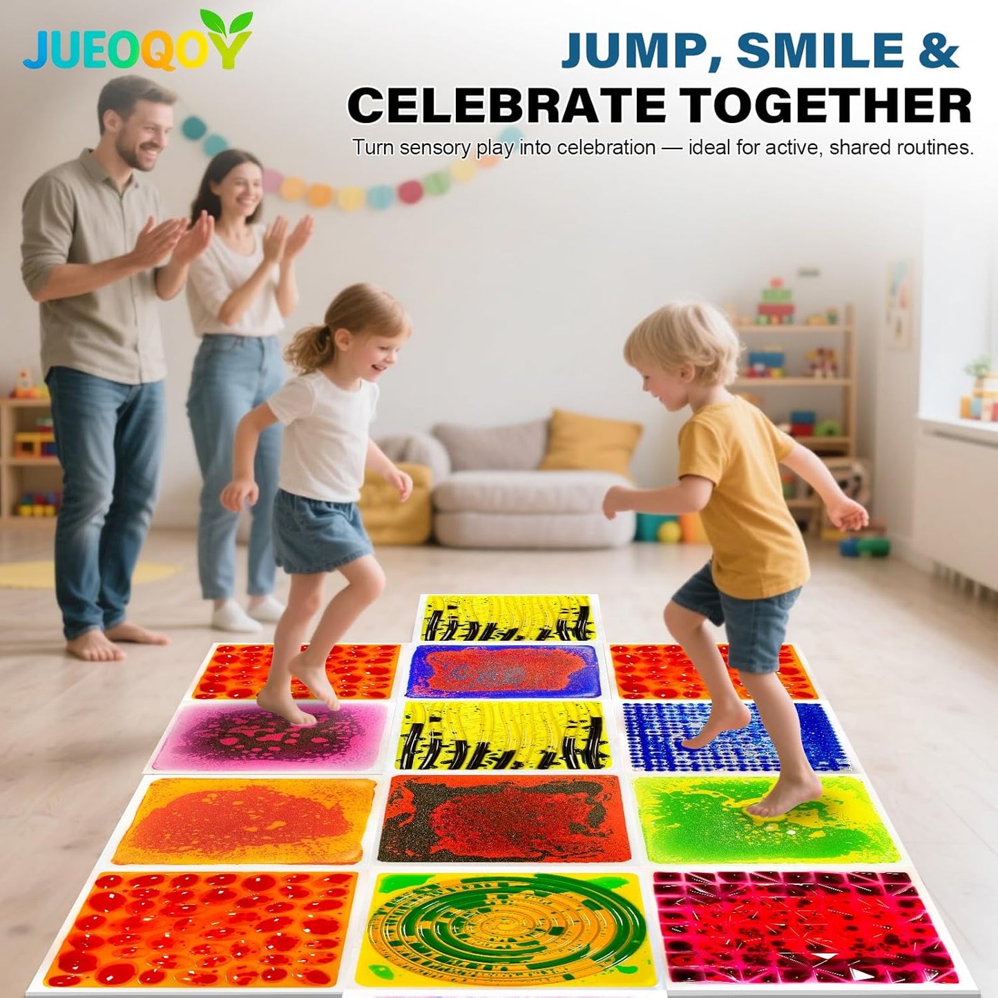 Liquid Sensory Floor Tile for Kids Ages 3+, 12" Textured Step-On Tile with Non-Slip Base, Interactive Color-Flow, Orange, for Calm Corners (1-Pack)