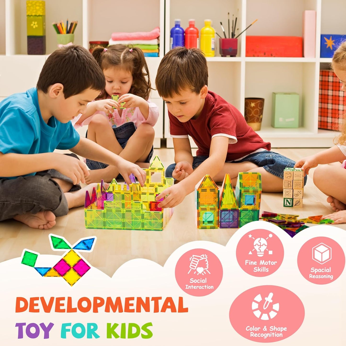 cossy 120Pcs Magnetic Tiles Magnetic 3D Building Blocks Set Educational Construction Toys for 3+ Year Kids with Stronger Magnets, Educational Toys, Recreational, Conventional