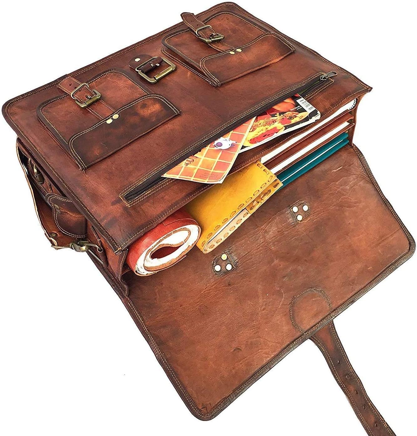 cuero DHK 14 Inch Vintage Handmade Leather Messenger Bag for Laptop Briefcase Best Computer Satchel Distressed Bag