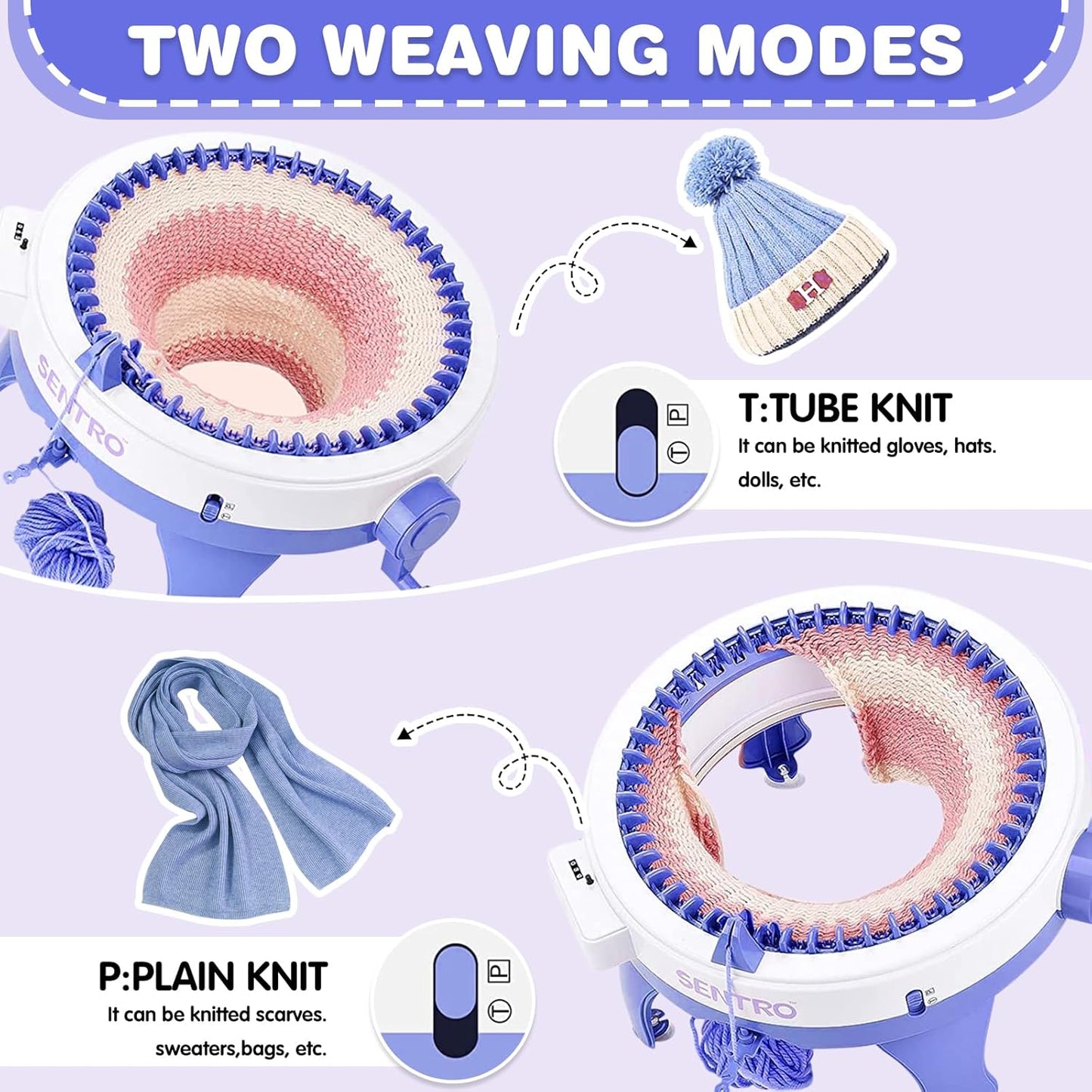 SENTRO Knitting Machines 48 Needles,Smart Knitting Crochet Machine, Knitting Crochet Machine with Row Counter,Weaving Loom Machine Kit for Adults,DIY Board Rotating Double Knit Kit