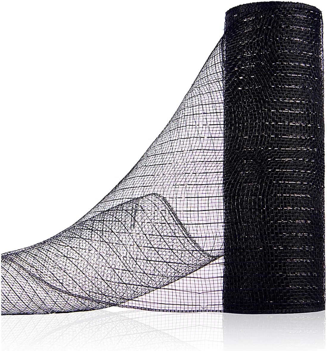 Anivia Deco Mesh Ribbon, 10inch x 30 Feet Each Roll Metallic Foil Mesh Ribbon for Wreaths Swags, Holloween, and Christmas Tree Decoration (Black)