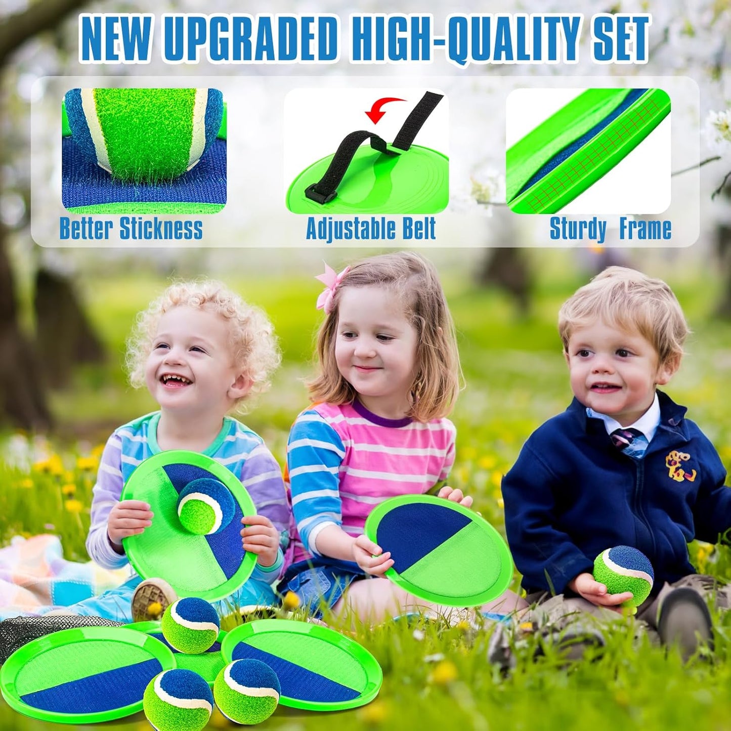 Toss and Catch Ball Set, Pool Beach Outdoor Toys Games for Kids Ages 4-8-12, 4 Paddles 4 Balls and Storage Bag, Summer Yard Outdoor Game for Adult Family, Birthday Easter Gift for Kids