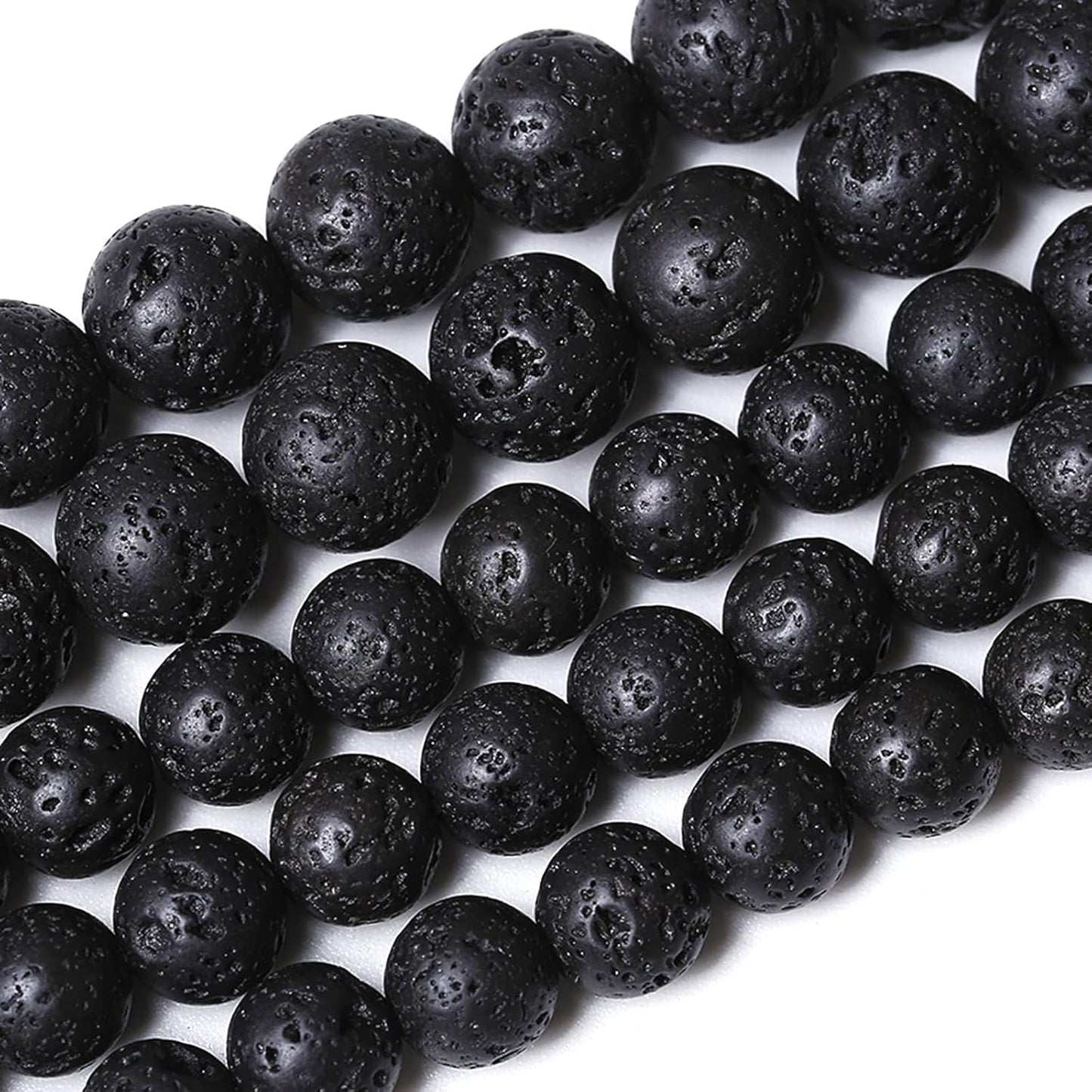 8MM 90pcs Natural Stone Beads Black Volcanic Lava Gemstone Round Loose Beads for Jewelry Making Bracelet 2 Strands 32"
