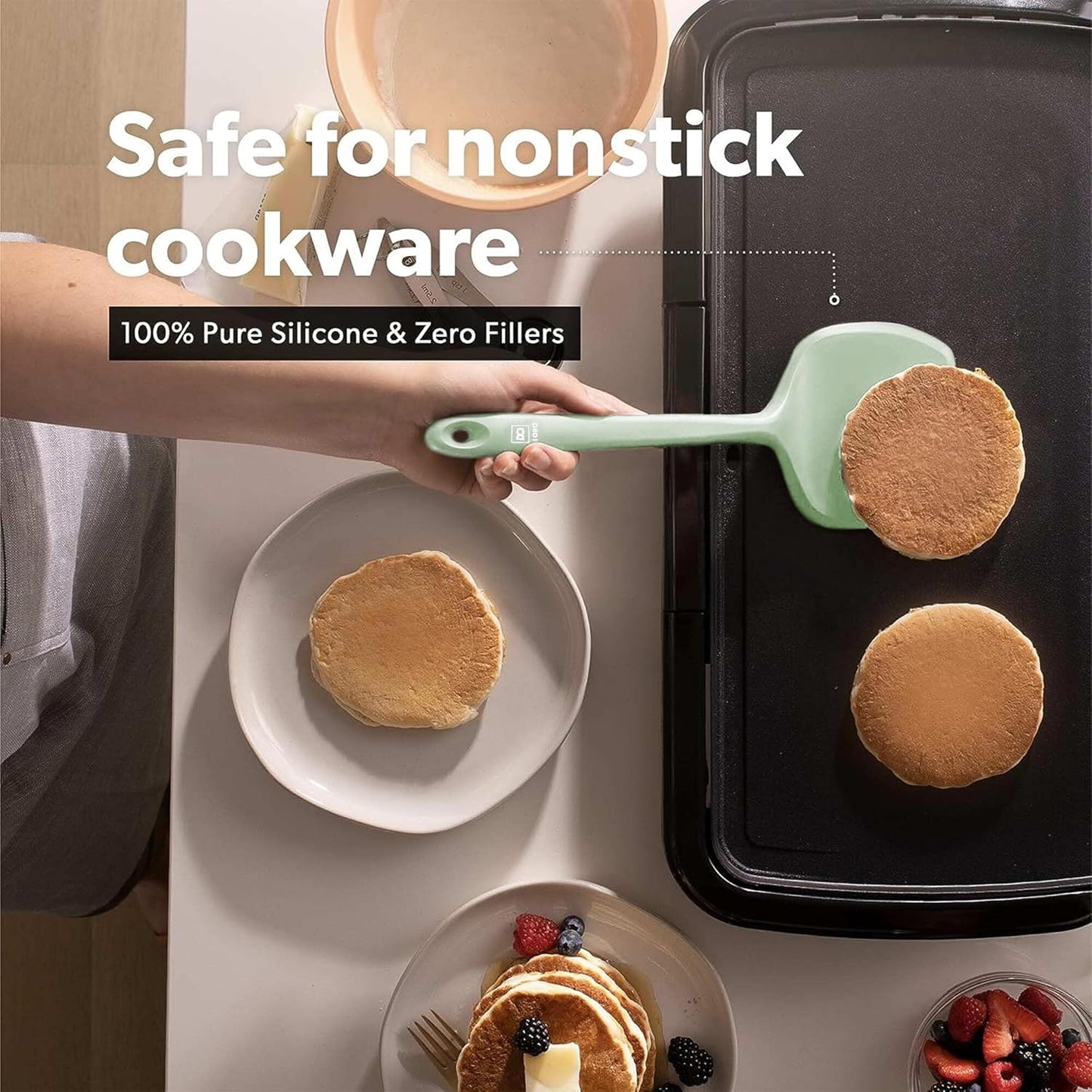New DI ORO Silicone Turner Spatula Set - Kitchen Spatulas for Nonstick Cookware - Cooking Utensils for Flipping Eggs & Pancakes - 600°F Heat-Resistant BPA Free Turners - Dishwasher Safe (4pc, Sage)