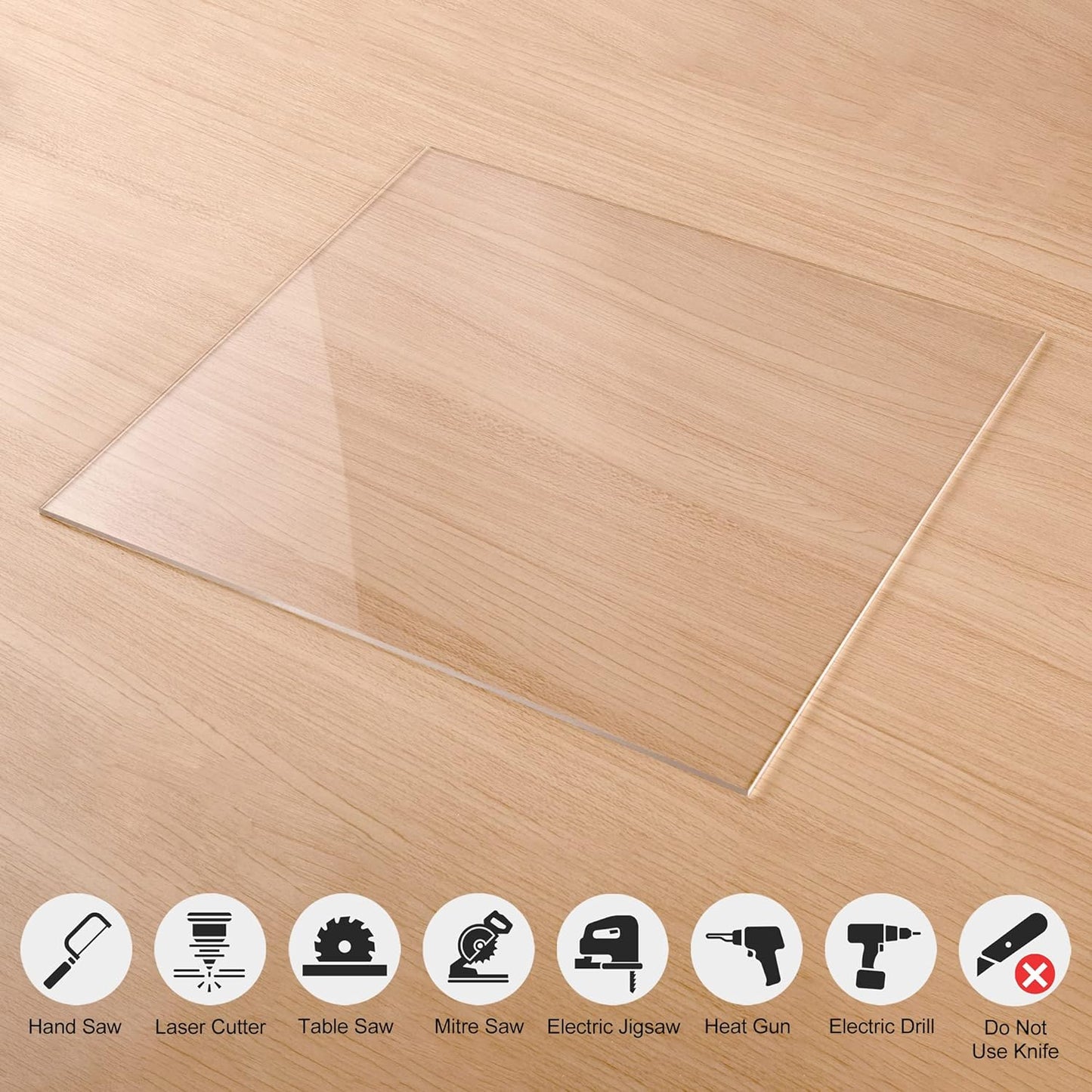 Clear Cast Acrylic Sheet 12" x 12" x 1/8" Thick (3mm), Pack of 2 Plexiglass Square Panel Transparent Plastic Board for Sign, Craft, Display Projects, Laser Cutting, Engrave