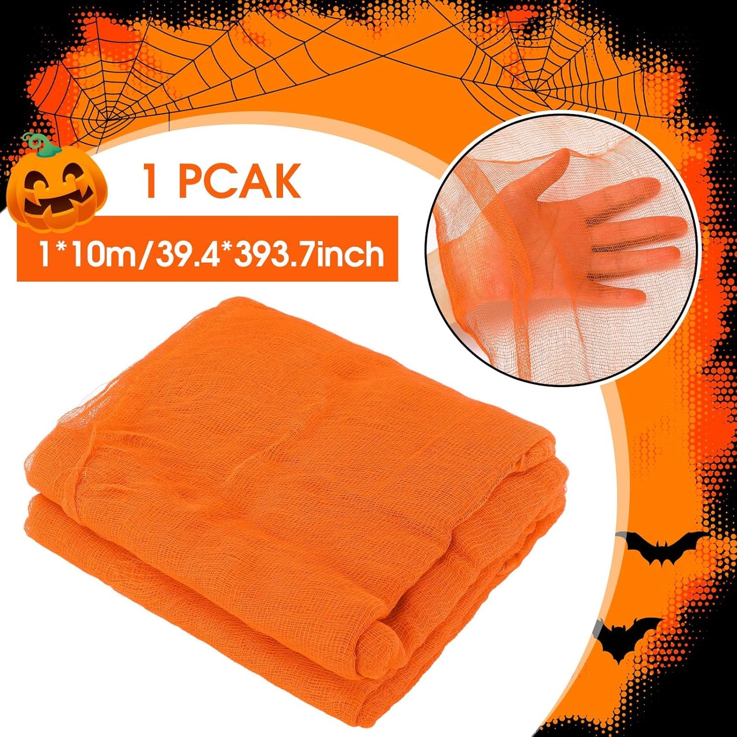 Boao Halloween Cheese cloth 39.37 x 393.7 Inch Orange Cheesecloth Roll for Crafts Large Cotton Muslin Gauze Fabric for Halloween Outdoor & Indoor Spooky Decoration
