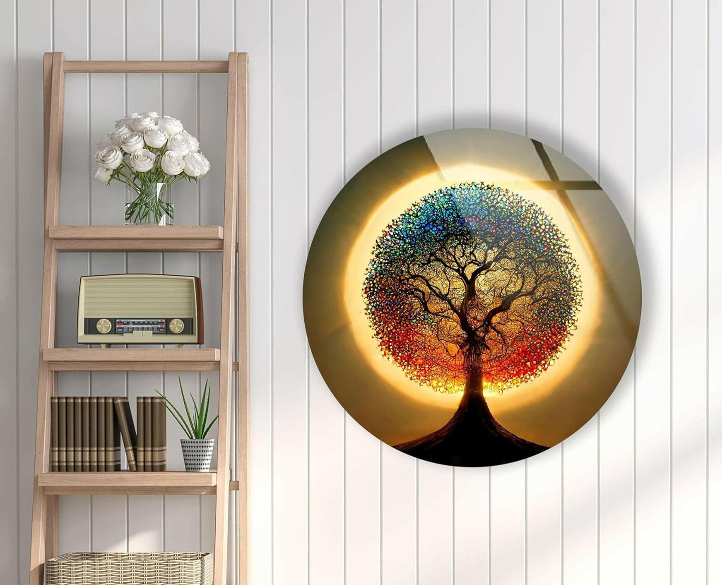 My Photostation.com 27.5''(70cm) Diameter Life of Tree Round Glass Wall Art Tempered Glass Printing Wall Decor Large Wall Art Wall Hangings