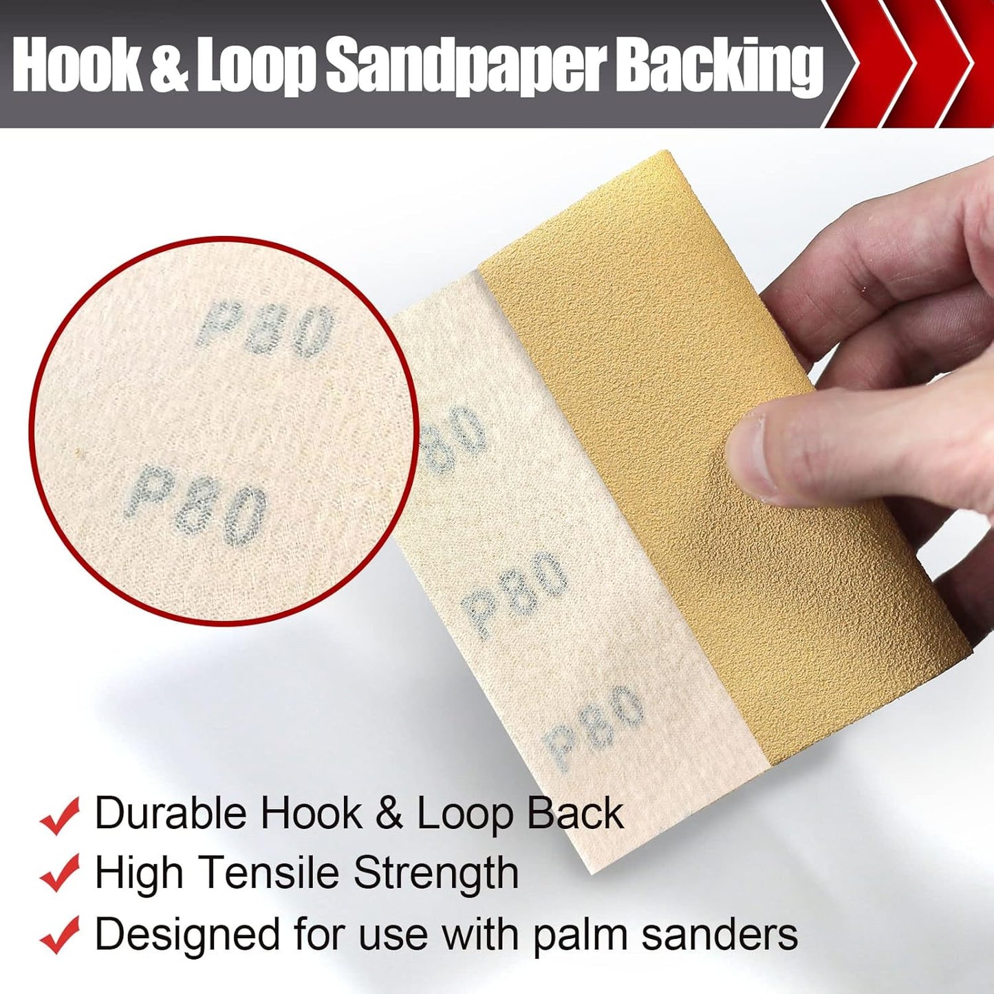 50 Pcs Premium Sand Paper, 1/4 Sand Paper Sheet Hook and Loop Backing 80/120/150/220/320/400 Grit Sandpaper Assortment Sandpaper for Wood Metal Automotive Palm Sanders 5.5" x 4.5"