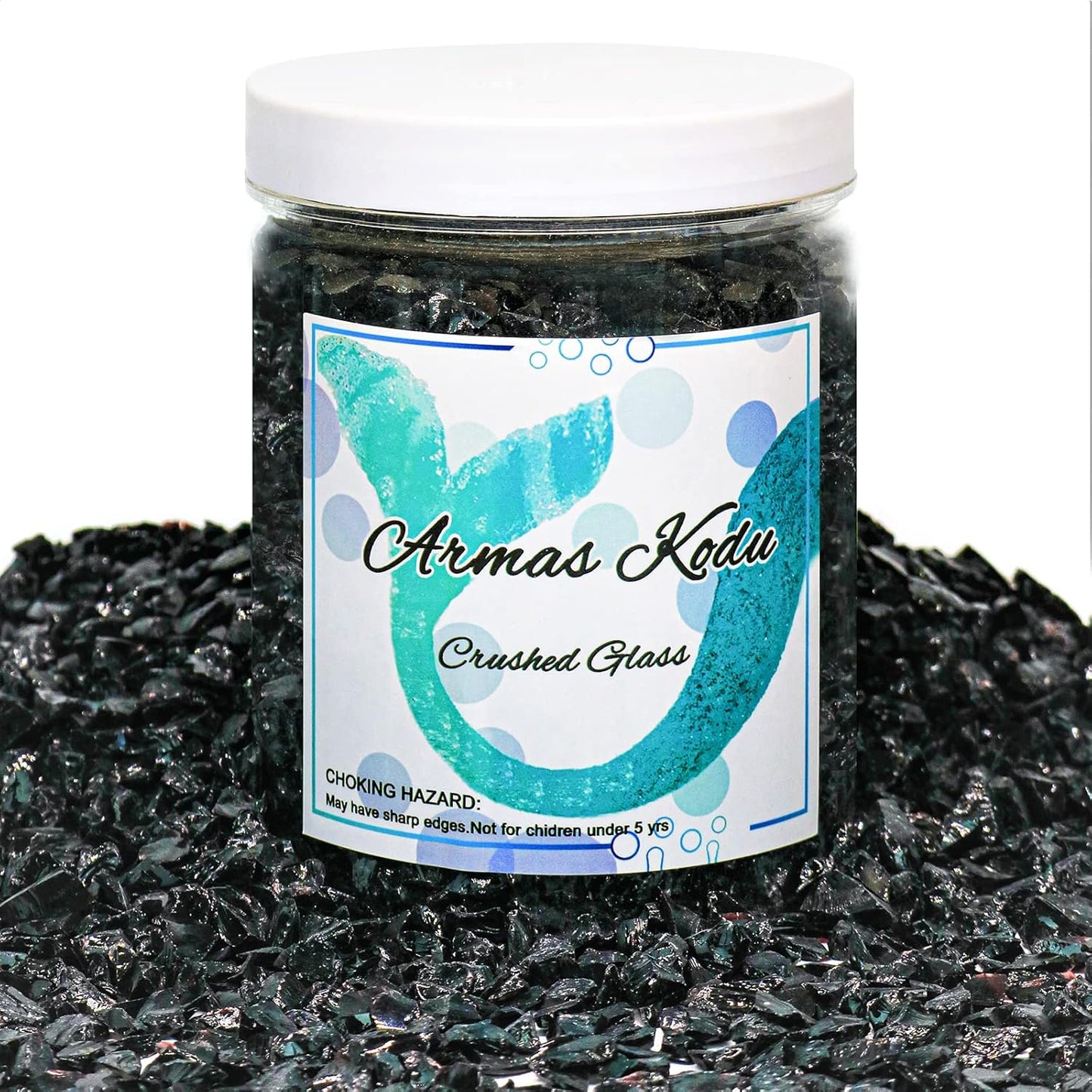 Crushed Glass for Resin Art - 3-6mm Black, 1.5lb | Broken Glass Pieces for Crafts, Vase Filler & Fire Pit Media