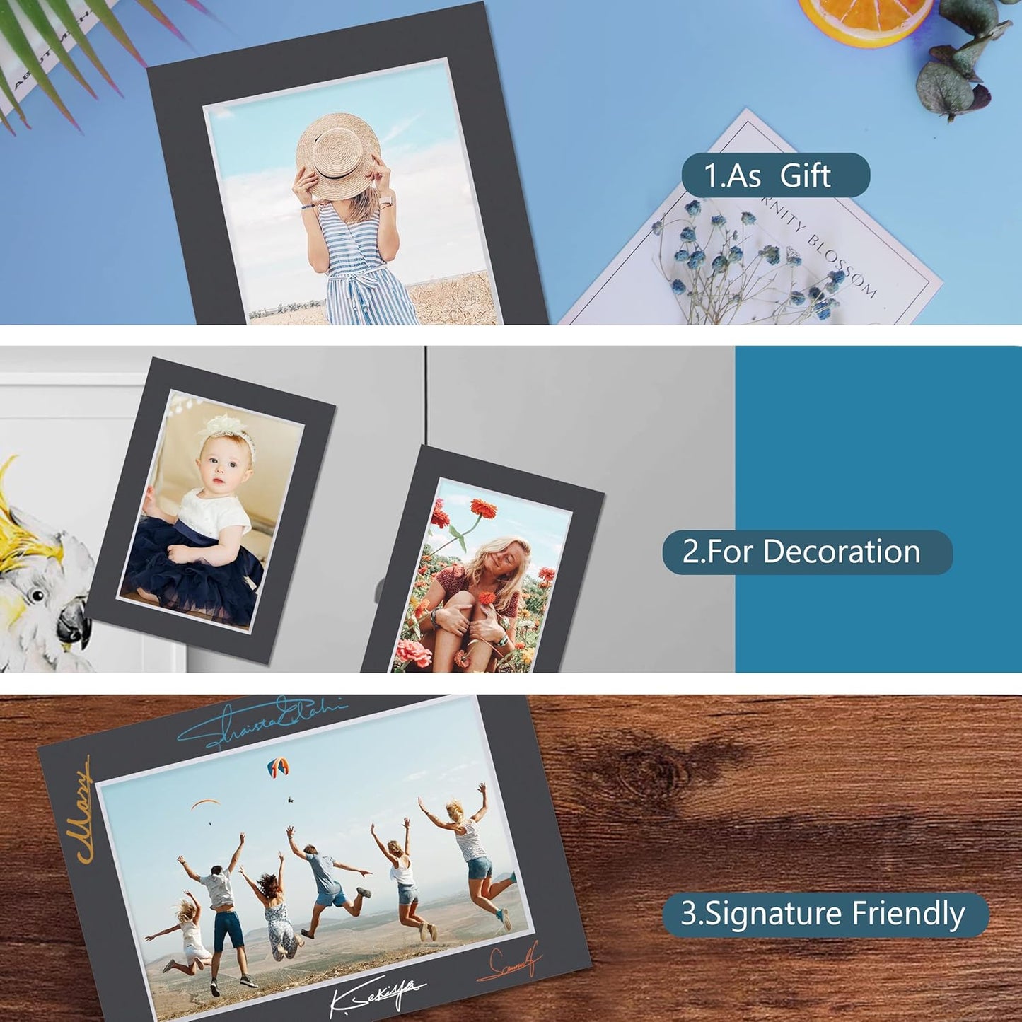 Somime 10 Pack Black Picture Frame 11x14 Mat Board,White Core Bevel Cut Mats 8.5x11, Whole Frame Mat Kit Includes 10 Picture Photo Mattes & 10 Backings & 10 Krystal Sleeve Bags