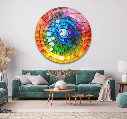 My Photostation.com 20''(50cm) Diameter Radiant Spiral Spectrum Round Glass Wall Art Tempered Glass Printing Wall Decor Large Wall Art Wall Hangings