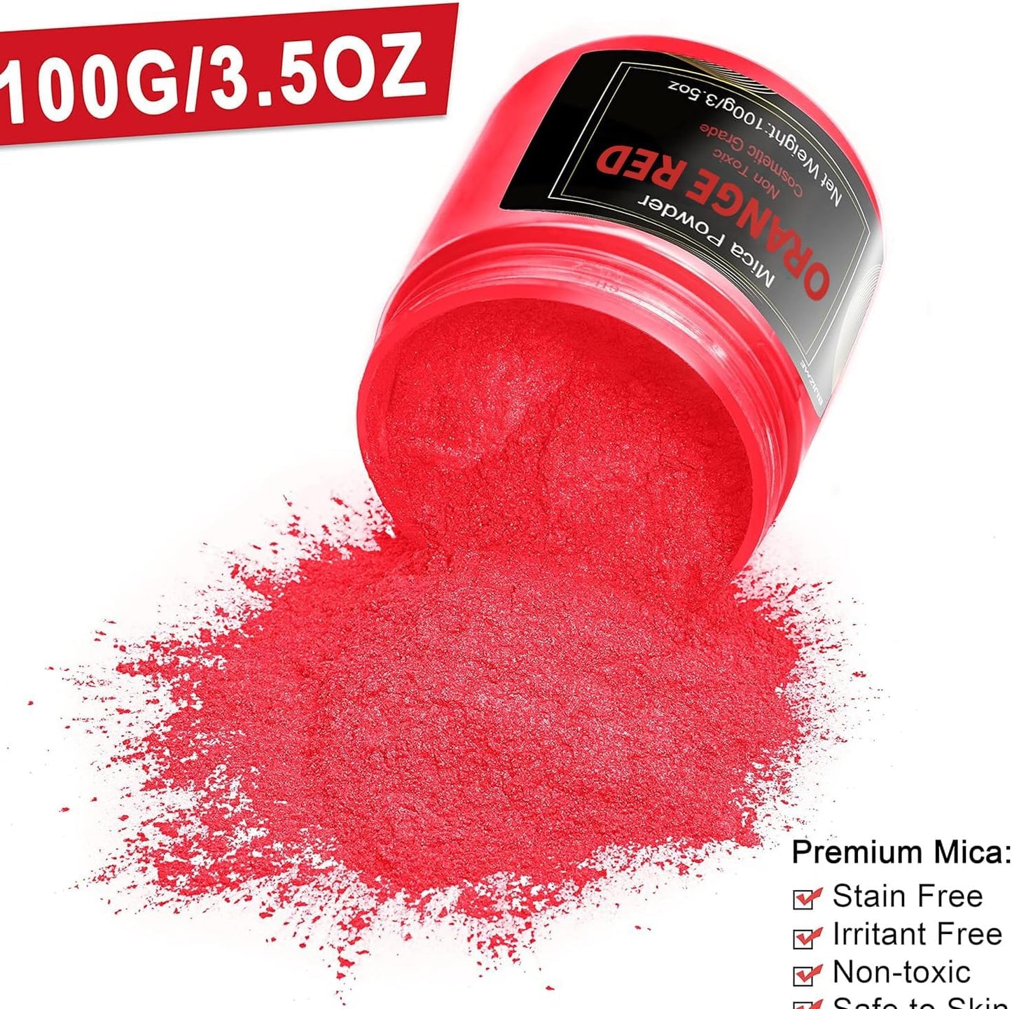 Deep Red Mica Powder Pigment (100g) -Cosmetic Grade Metallic Mica Powder for Epoxy Resin, Lip Gloss, Soap,Candle making, Bath Bombs,Tumblers, Jewelry, Dyes and DIY Crafting Projects(Orange Red, 3.5oz)