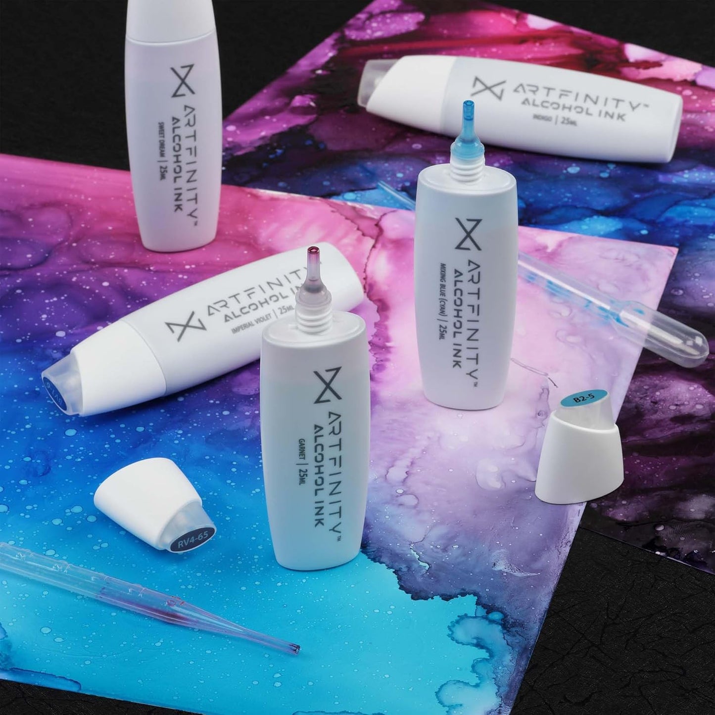 Alcohol Ink - Fire Set, 8 Pieces | 10 Sheets 9x12 Multimedia Paper | Fast-Drying, Permanent, Transparent Alcohol Inks for Gloss Paper, Glass, Metal | 25 ml Bottles