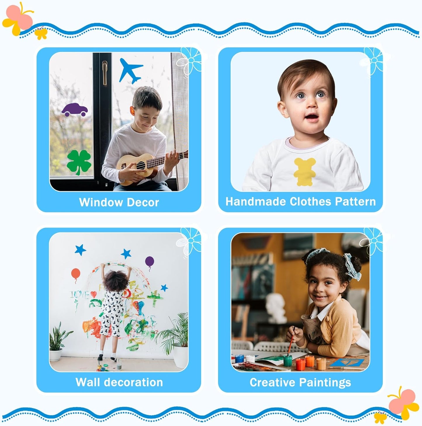 24 Pieces Stencils for Kids,Large Drawing Stencils Chalk Template,8 Inches Washable Shape Template Kit for Crafts,Painting Drawing for Kids Toddlers Preschool(Primary, 8 inch)
