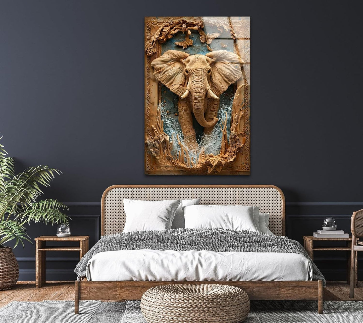 My Photostation.com 30Wx35.5H'' Elephant Carving Glass Wall Art Tempered Glass Printing Wall Decor Large Wall Art Wall Hangings