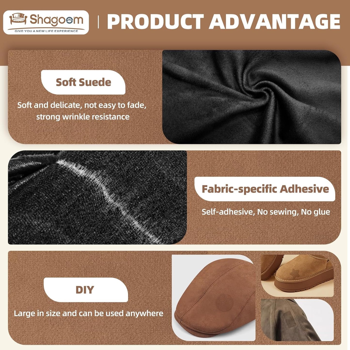 Suede Repair Patch, Large Fabric Repair Tape, Self-Adhesive Fabric Patches for Furniture, Couch, Sofa, Car Interior, Shoes, Hand Bag, Clothing (Dark Brown, 3.5X79 Inch)