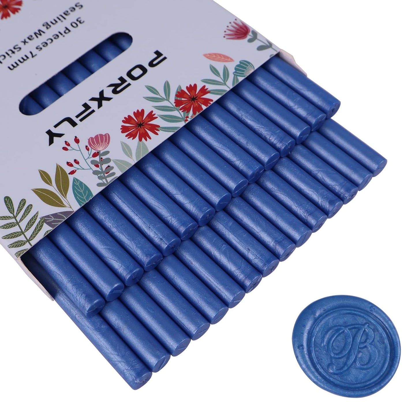 30 Pieces 7mm Sealing Wax Sticks for Glue Gun,PORXFLY Mini Wax Seal Sticks Great for Seals Stamp,Cards Envelopes,Wedding Invitations,Gift Wrapping,Wine Packages (Bondi Blue)