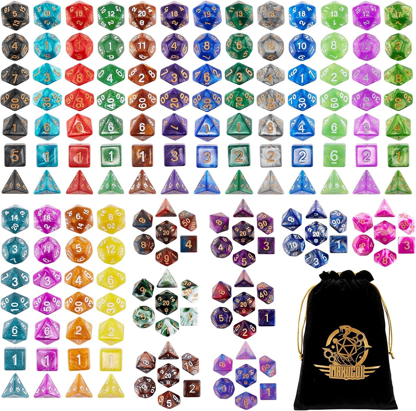 DND Dice Set, 25 X 7 Polyhedral Dice (175 Pieces) for Dungeons and Dragons DND RPG MTG Table Game D4 D6 D8 D10 D12 D20 25 Colors Dice with 1 Large Flannel Bag