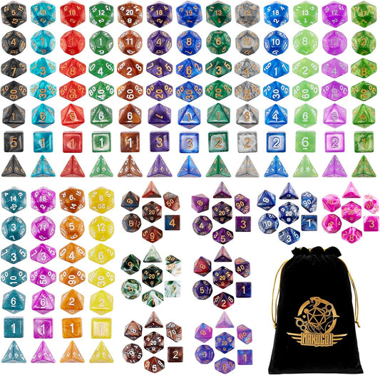 DND Dice Set, 25 X 7 Polyhedral Dice (175 Pieces) for Dungeons and Dragons DND RPG MTG Table Game D4 D6 D8 D10 D12 D20 25 Colors Dice with 1 Large Flannel Bag