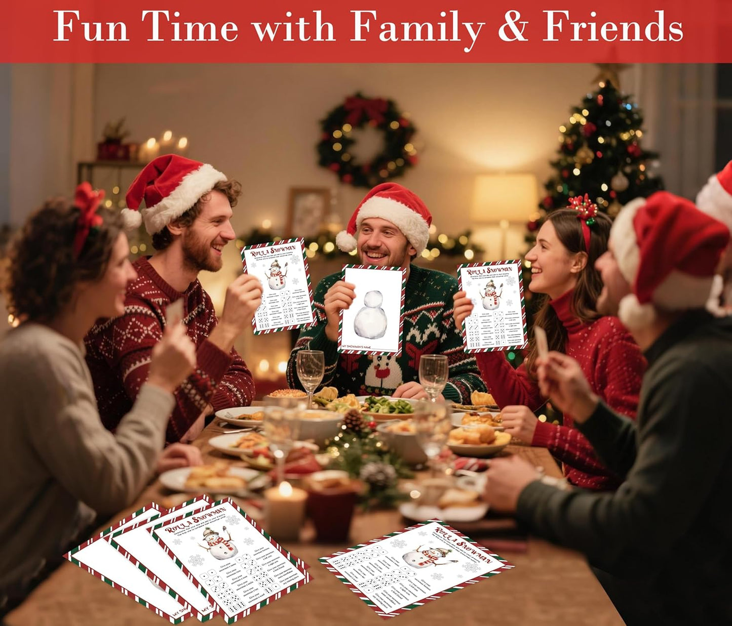Roll A Snowman Game, Christmas Dice Games for Families & Large Groups-25 Players, Christmas Party Games for Adults, Red and Green Theme Winter Holiday Decorations White Elephant Gifts Ideas