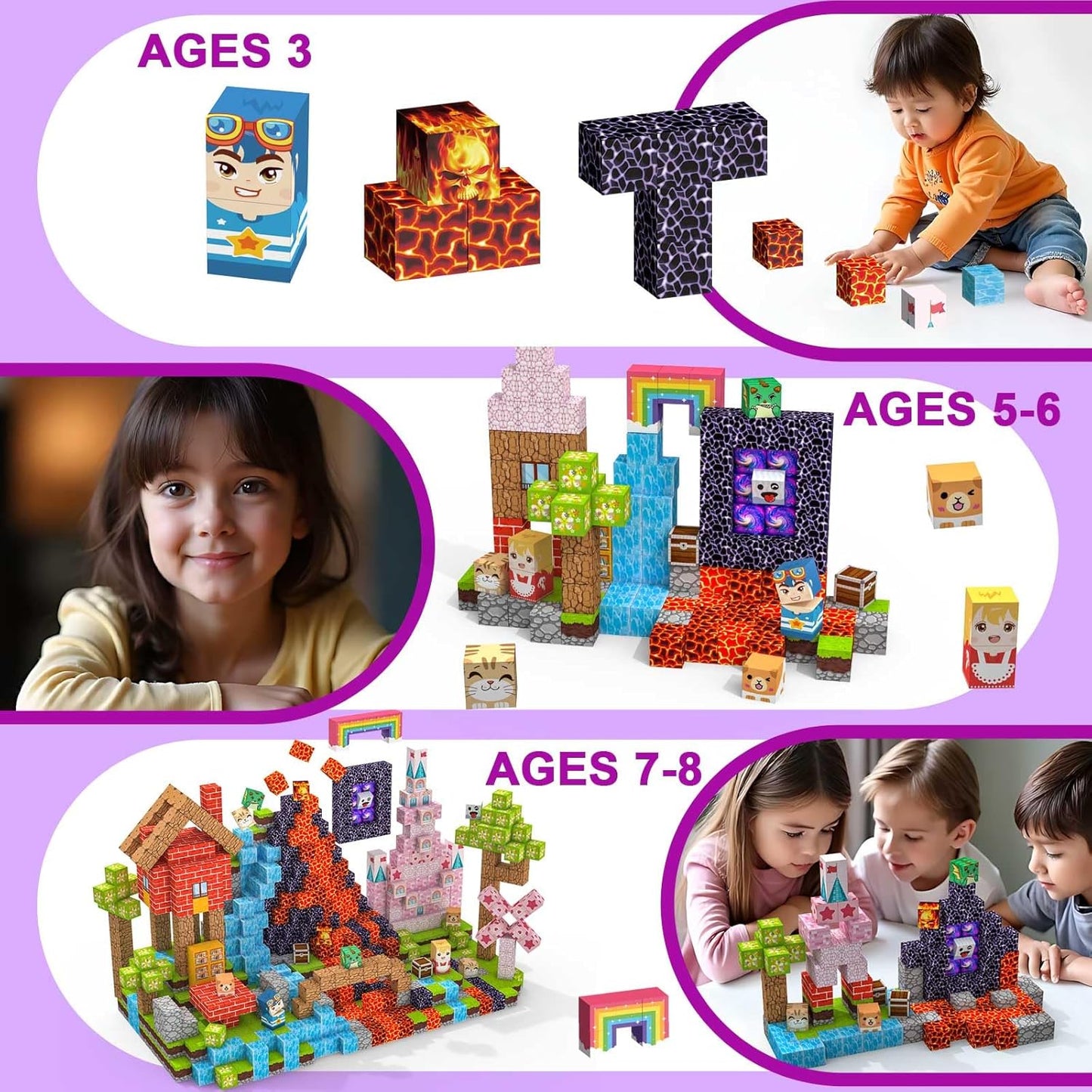 Magnetic Blocks 150 PCS Magnetic Building Blocks, 3+ STEM Montessori Sensory Toys, Magnetic Cube for for 3 4 5 6 7 8 9 10 11 12 8-12 Years Old Boys & Girls Birthday Gifts