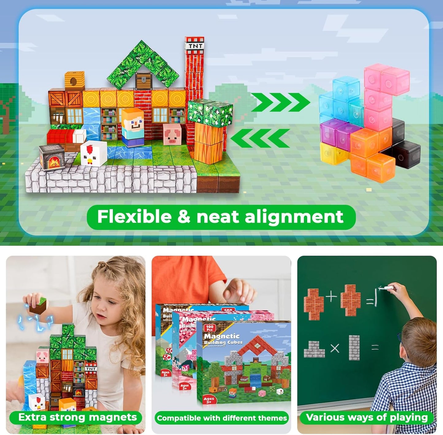 Magnetic Blocks - 100PCS Magnetic Building Blocks Cubes, Magnet Toys for Kids Age 3+, Toy Building Set for Kids, Magnets Stacking Construction Toys Birthday Gifts for Boys Girls Age 4-8, 8-12