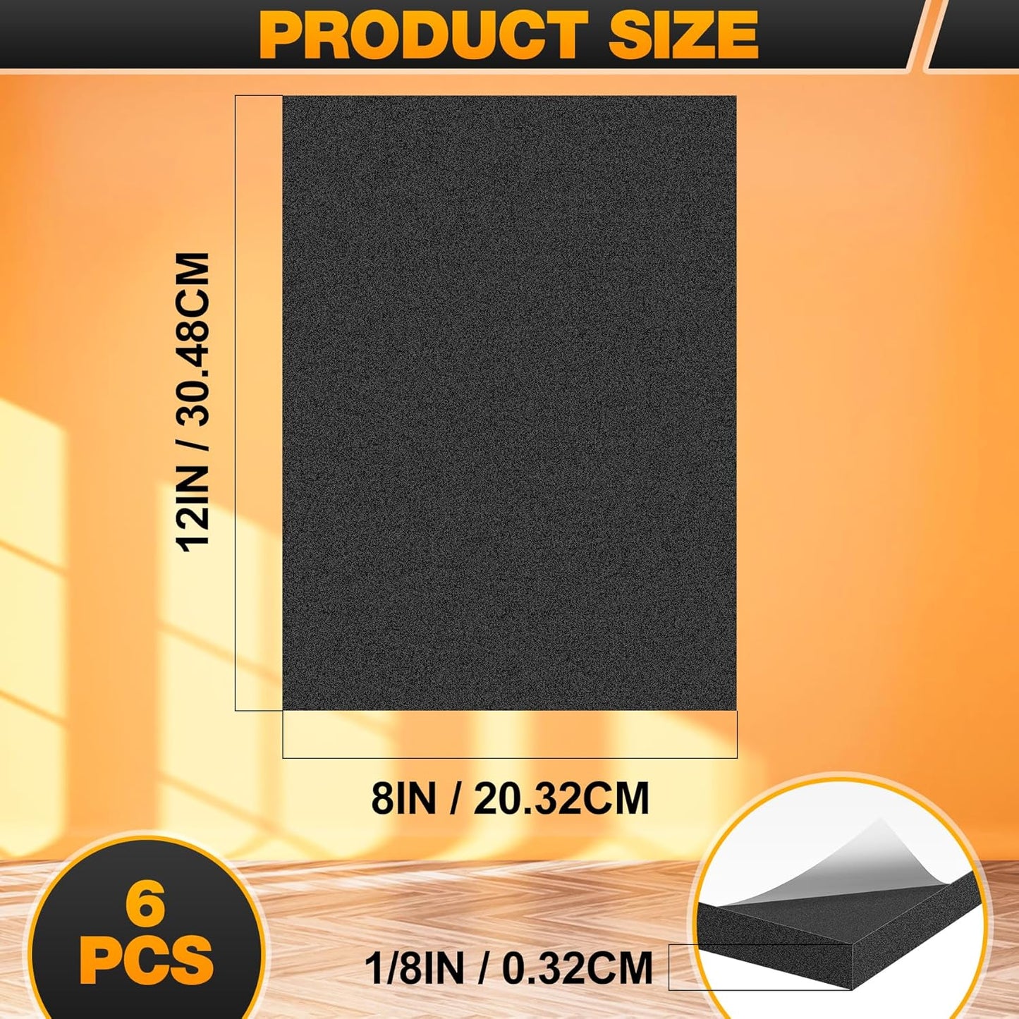 MYFAMIREA 6 PCS Adhesive Foam Padding Sheets Closed Cell Self Adhesive Sticky Foam Pads, 1/8" Thick 12'' x 8'' Neoprene Rubber Sheets Non-Slip Insulation Pads Vibration for Furniture Crafts Cars,Black