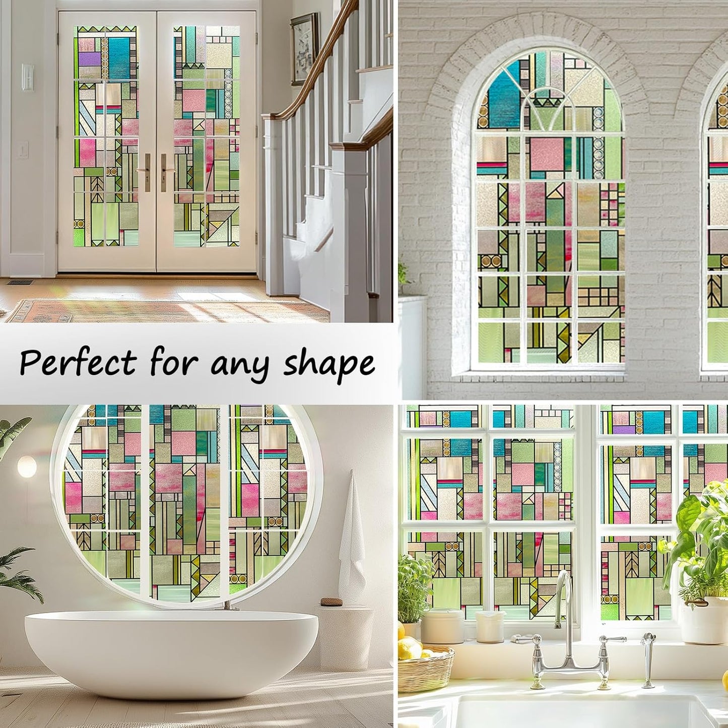 LuminManta 3D Stained Glass Window Privacy Film, Heat Control UV Blocking Static Cling Decorative Window Film for Bathroom,Front Door,Home Non Adhesive 23.6 x 35.4 inches Colorful Abstraction