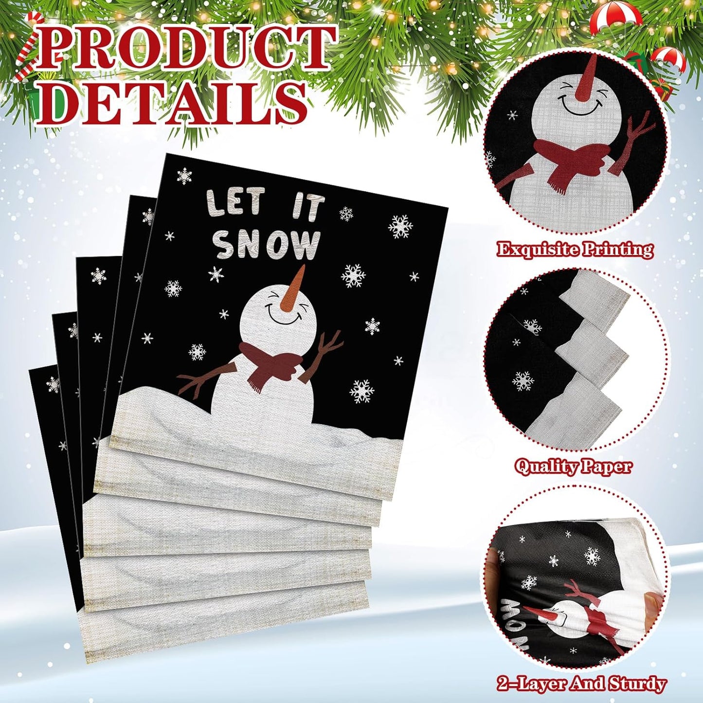 60 Pcs Snowman Cocktail Paper Napkins 6. 5 x 6. 5 Inches Disposable Paper Napkins Dessert Beverage Napkin for Decoupage Luncheon Napkin for Party Wedding Birthday