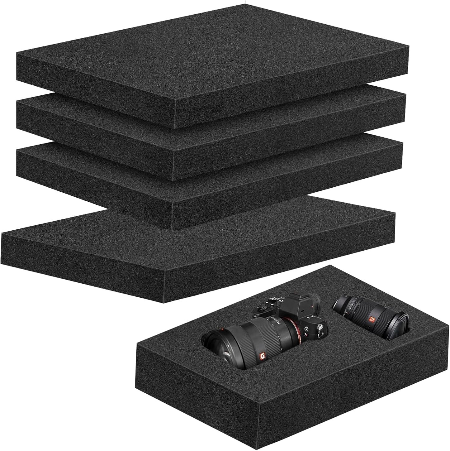 4 Pcs 16 x 12 x 1 Inches Packing Foam - Polyurethane Foam Sheet Foam Inserts for Cases Black Craft Foam for Packing Padding 1 Inch Thick for Camera Toolbox Storage