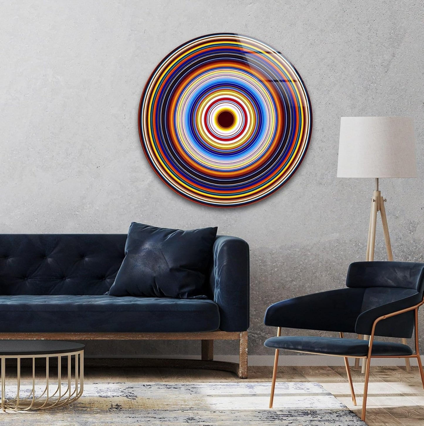 My Photostation.com 15.8''(40cm) Diameter Colorful Concentric Circles Round Glass Wall Art Tempered Glass Printing Wall Decor Large Wall Art Wall Hangings