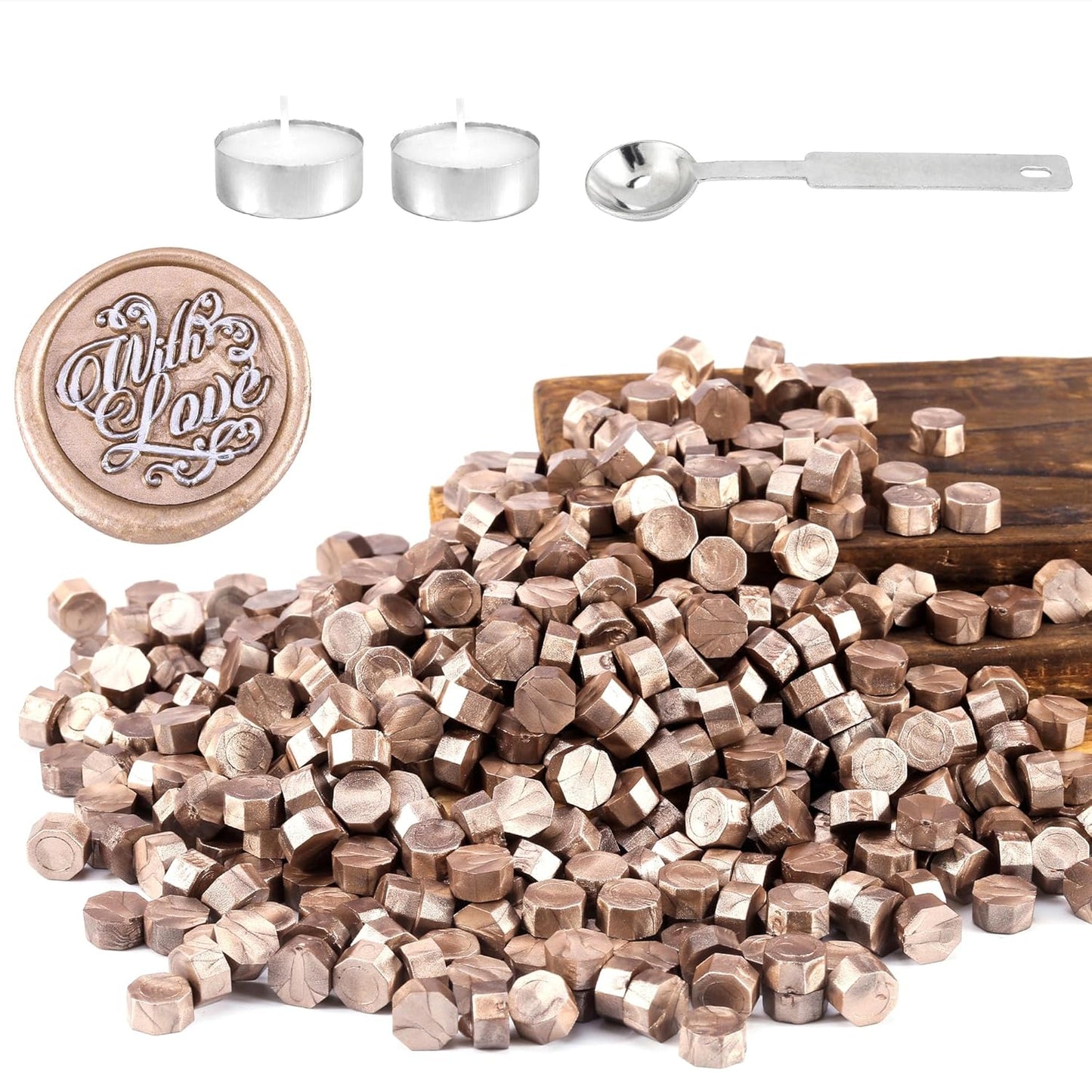 Yoption 360 Pcs Champagne Gold Sealing Wax Beads for Wax Seal Stamp, Wedding Invitations, Envelopes, Gift Wrappings, Wine Packages
