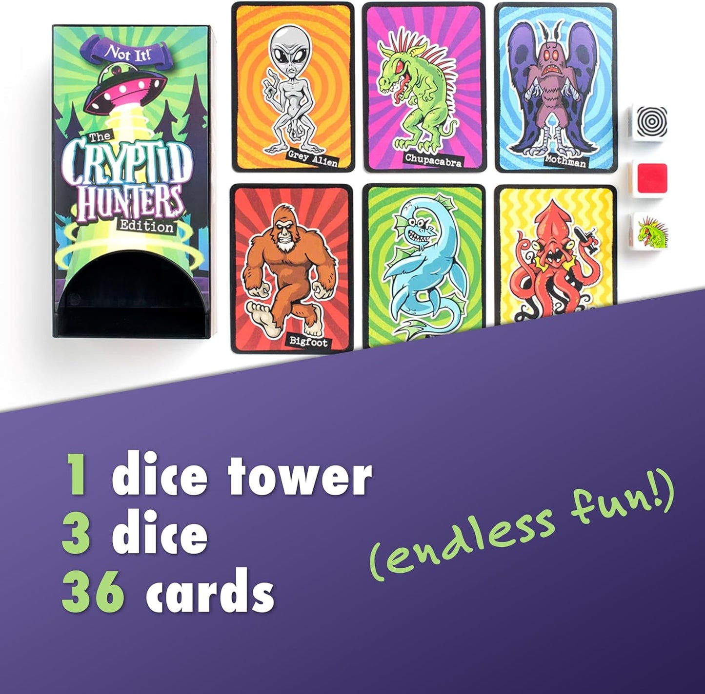 Not It Dice Games for Kids Strategy Game for Family Night Fun Card Game Stocking Stuffer Gift 3+ Players Ages 6+ Cryptid Hunters