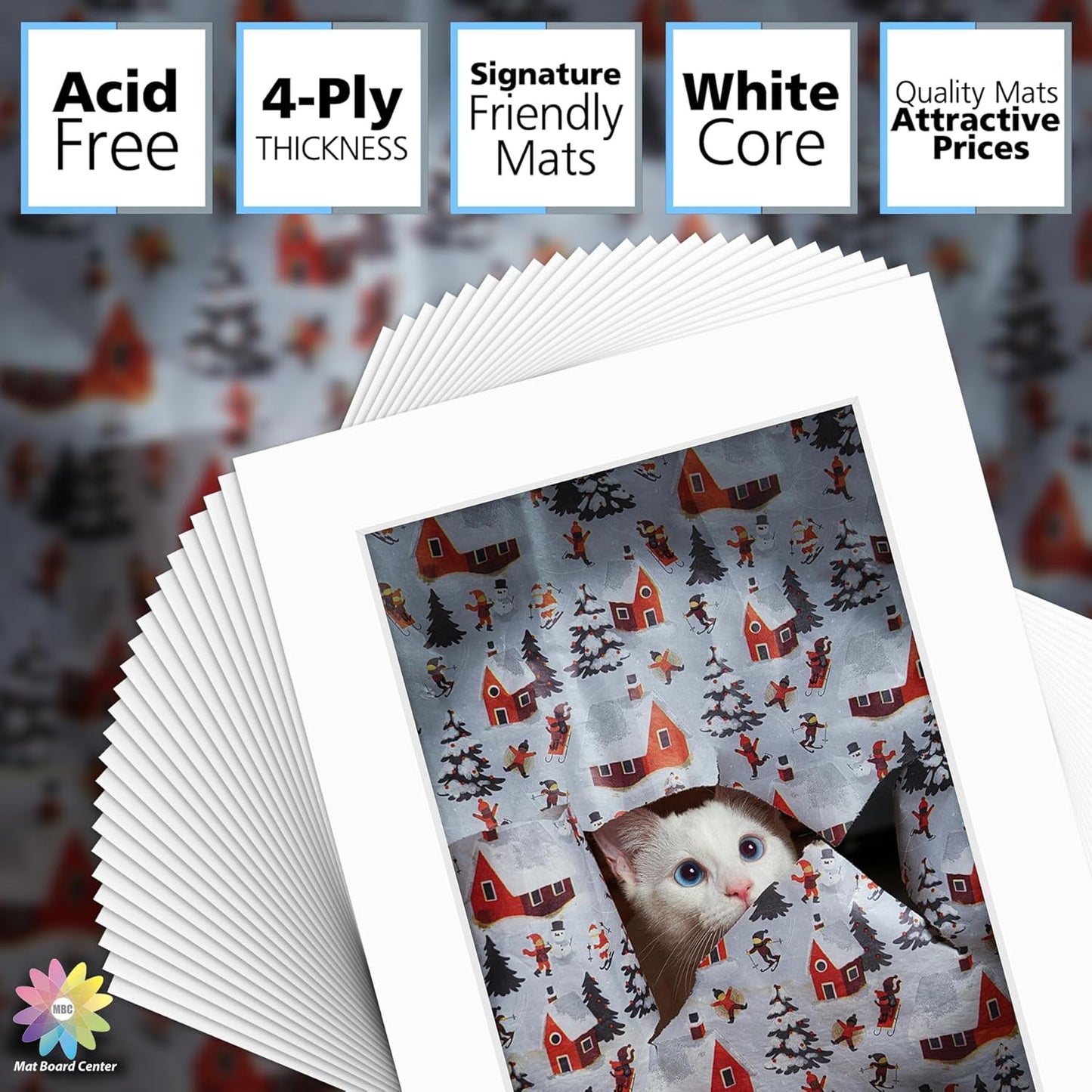 Mat Board Center, Pack of 50, 5x7 for 4x6 White Mats - Acid Free, 4-ply Thickness, White Core - for Pictures, Photos, Framing