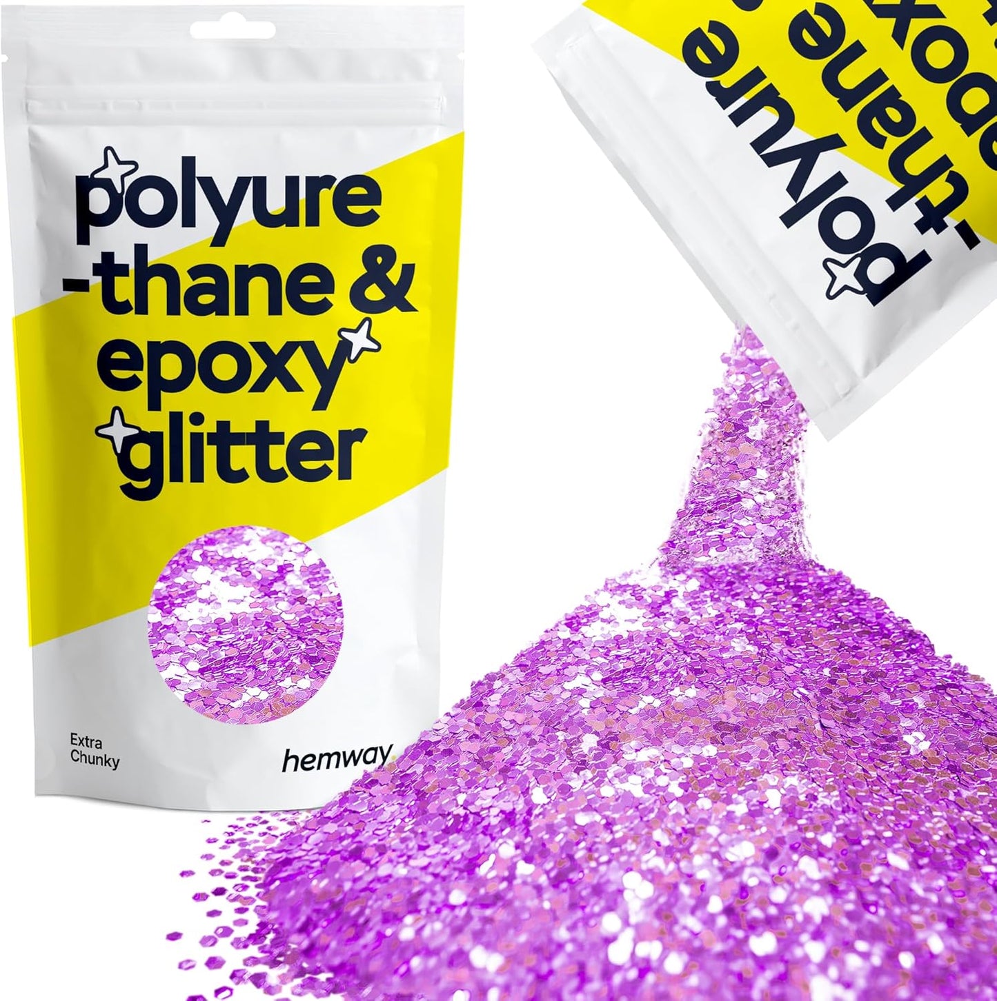Hemway Polyurethane & Epoxy Resin Glitter 100g / 3.5oz Metallic Crystal Flake Additive for Flooring Jewelry Tumblers Glass Pigment - Extra Chunky (1/24" 0.040" 1mm) - Lavender Purple