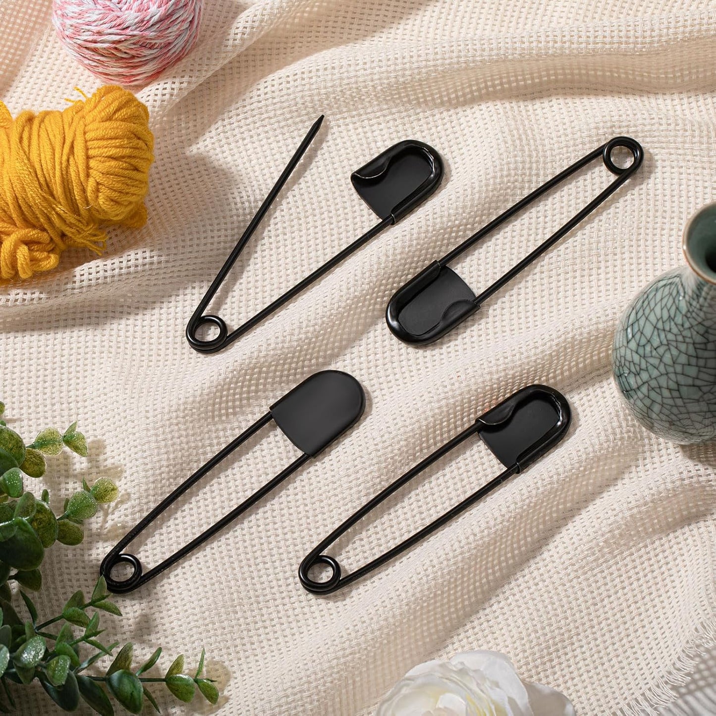 Juexica 10 Pcs 5 Inch Jumbo Stainless Steel Safety Pins Large Heavy Duty Huge Strong Laundry Pins for Upholstery Sewing Quilting Key Rings Craft Outdoor (Black)