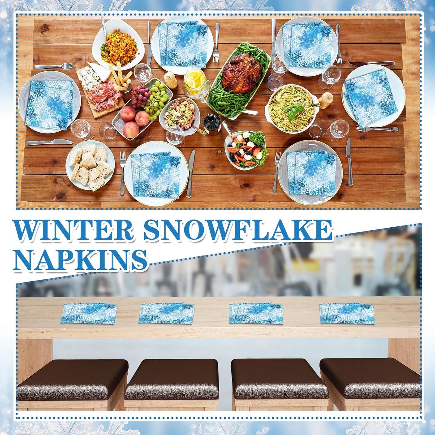 60 Pcs Winter Snowflake Cocktail Paper Napkins 6.5 x 6.5 Inches Disposable Paper Napkins Dessert Beverage Napkin for Decoupage Luncheon Napkin for Party Wedding Birthday Party
