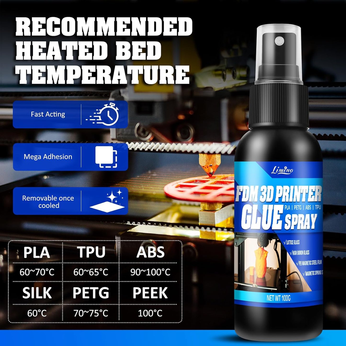 3D Printer Adhesive - 3D Print Glue Spray, Perfect First Layer Adhesion, Prevents Warping on Heated Print Bed, Easy Removal for ABS PLA PETG TPU Filaments on Various Build Plates, No Residue, 3.5oz*2