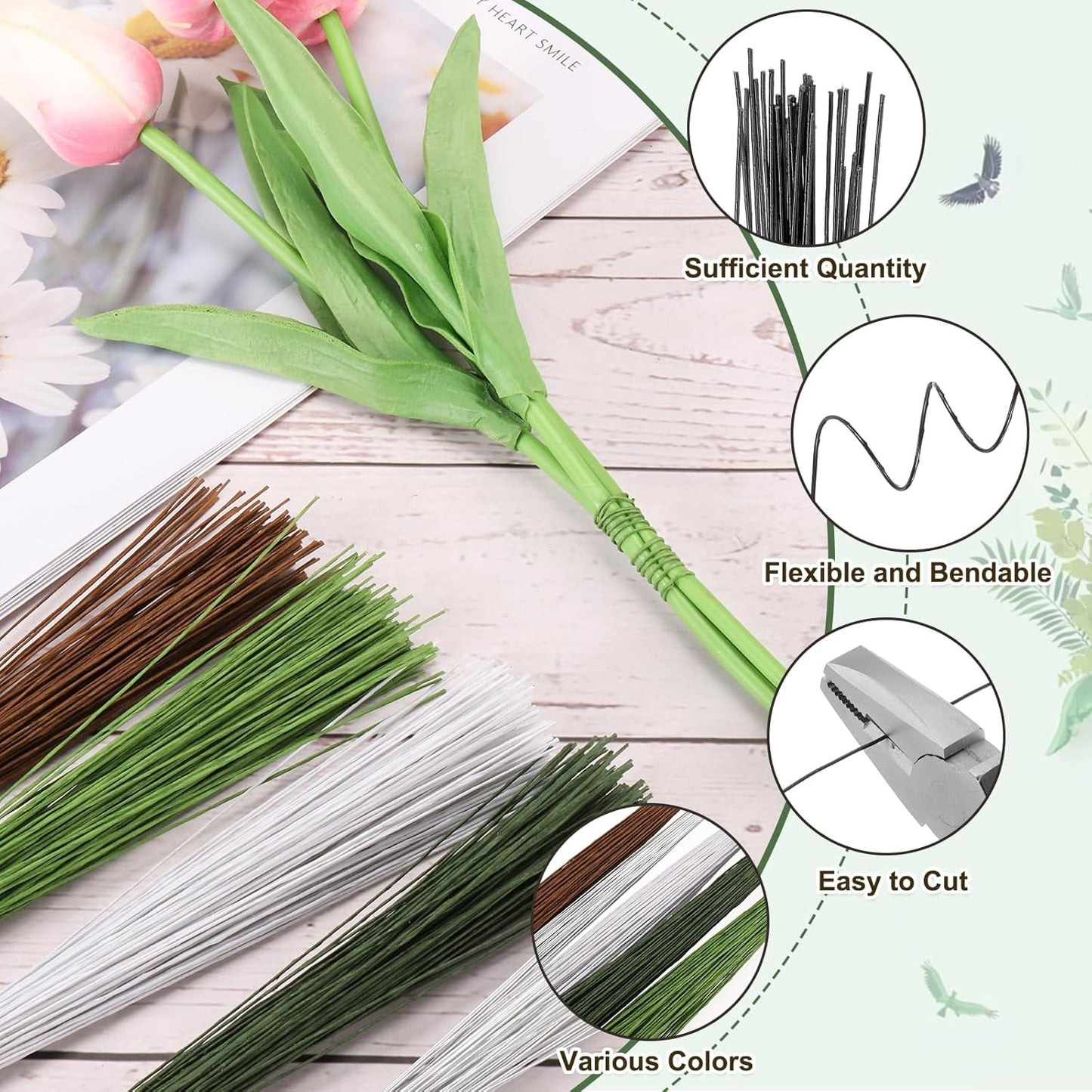 PATIKIL 32 Inch 22 Gauge Floral Stem Wire, 4 Pack/160 Pieces Bouquet Stem Paper Wrapped for DIY Crafts Flower Arrangements, Black