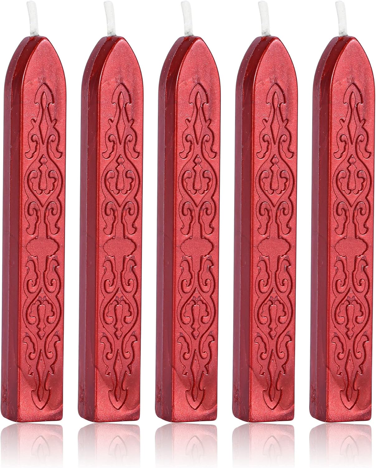 Yoption 5Pcs Sealing Wax Sticks, Vintage Totem Fire Manuscript Flashing Wine Red Wax Seal Sticks with Wicks, Sealing Wax for Wax Seal Stamp